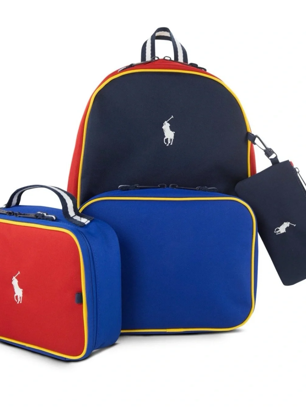 New Polo Ralph Lauren Color-Block Backpack Lunch Box & Pencil Case Combo Set